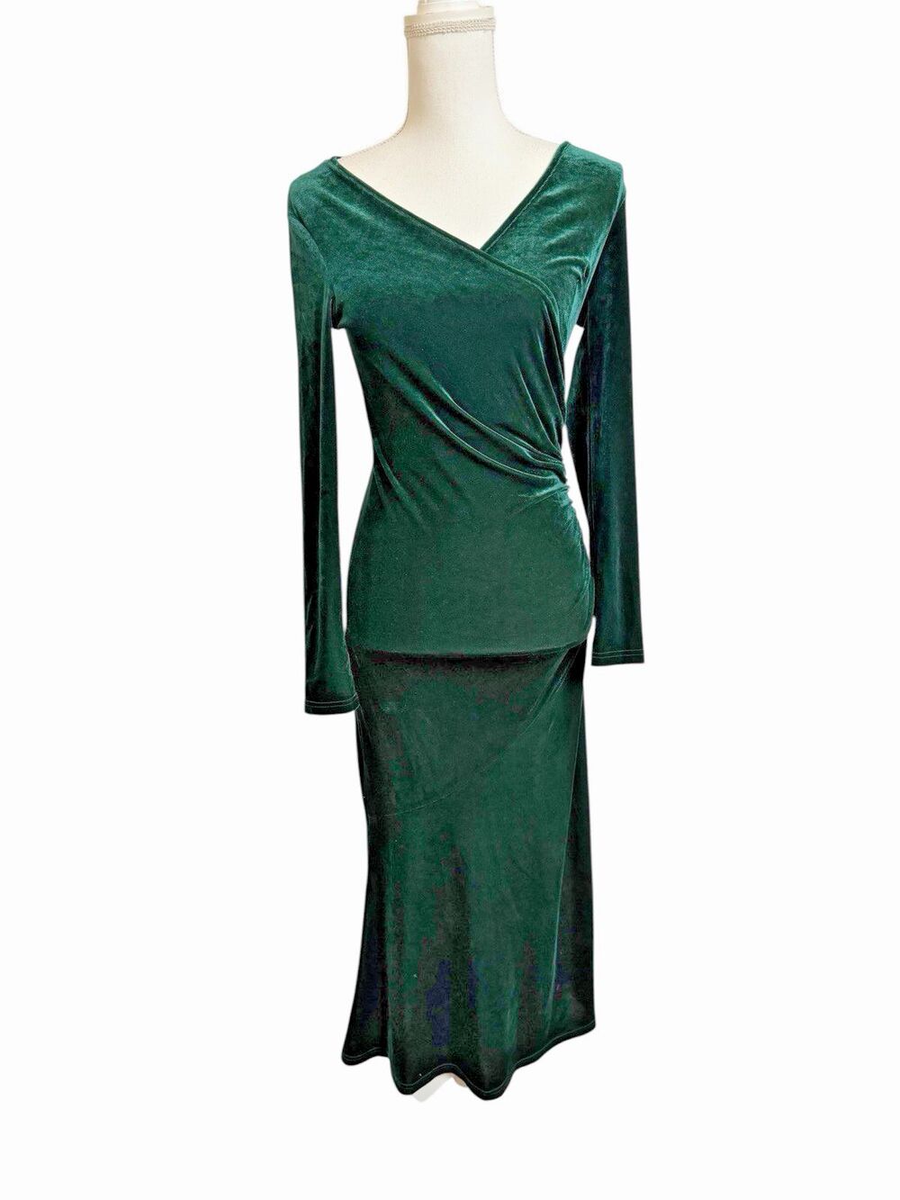 ZABERRY Women's S Dark Green Velvet Long Sleeve Maxi Dress